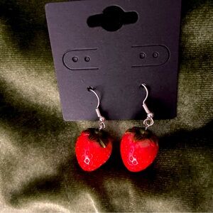 Handcrafted strawberry dangle pierced earrings